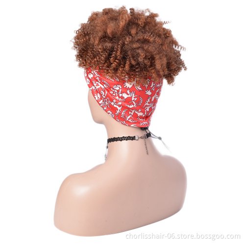 Wholesale Ombre Short Turban Wrap Wig Kinky Curly Synthetic Wig With Headband Afro Headband Wig Attached For Black Women Party